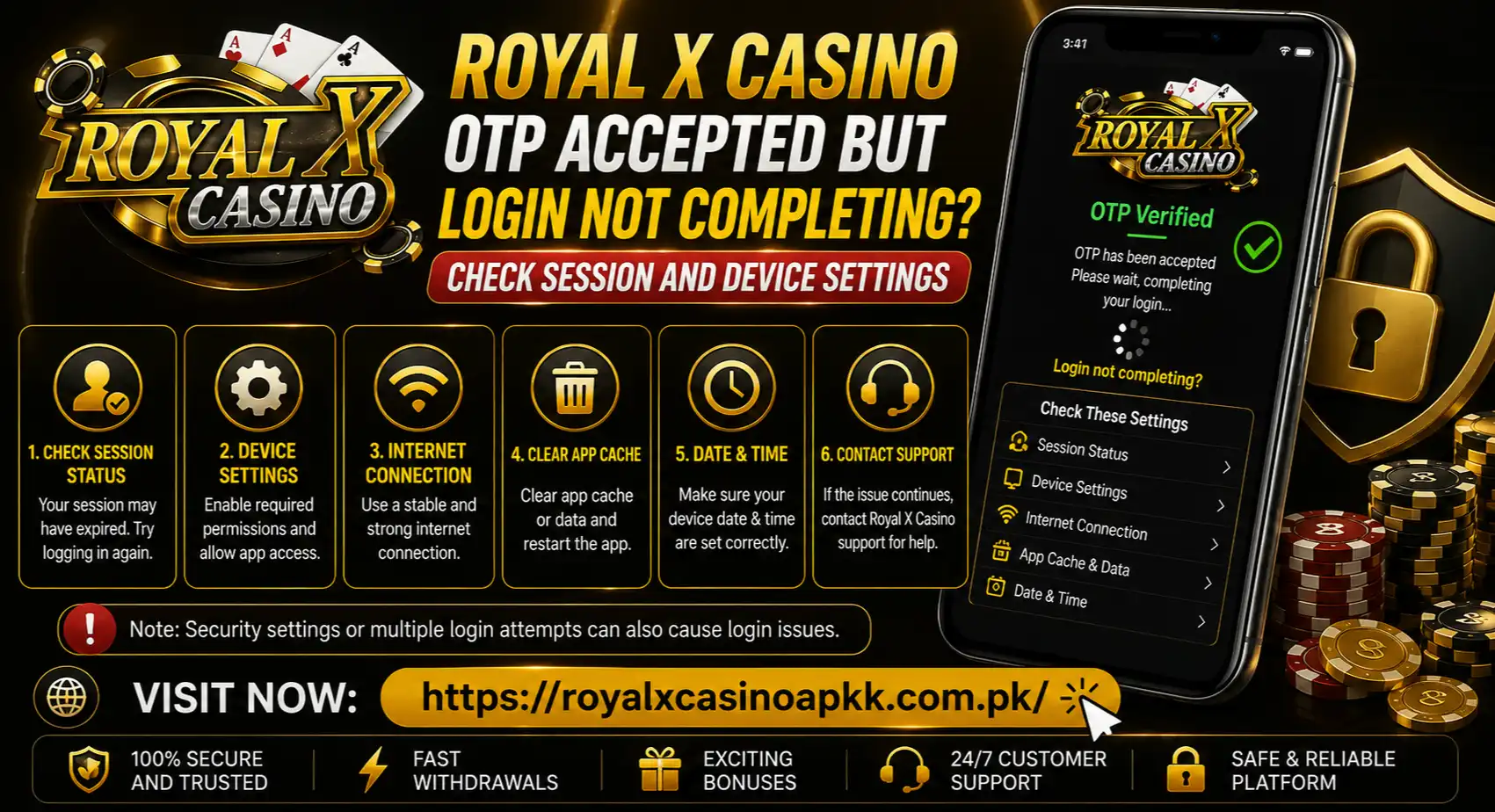 Royal X Casino OTP Accepted but Login Not Completing? Check Session and Device Settings